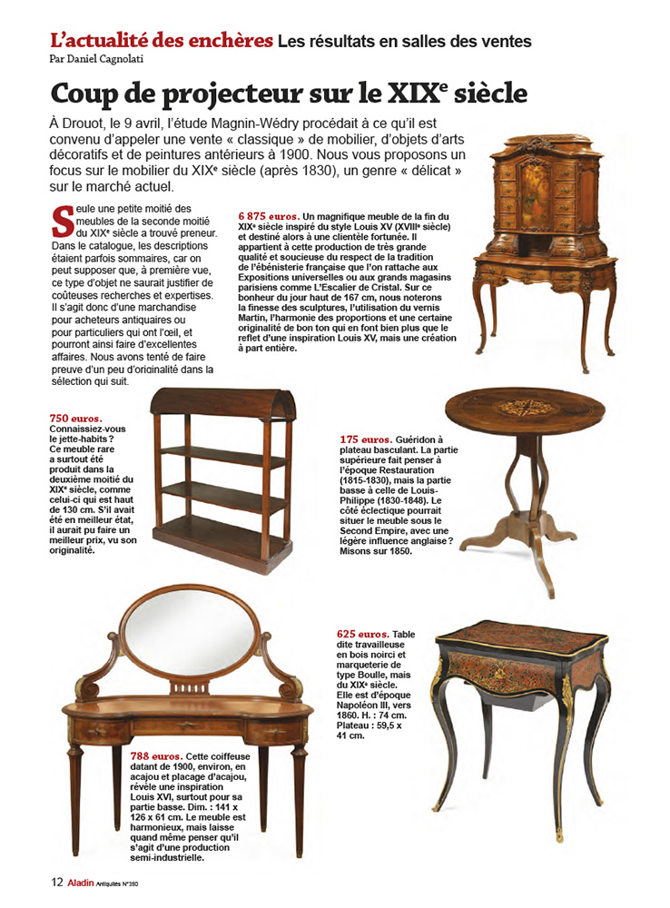ALADIN 390 estimation valeurs cotations meubles anciens
