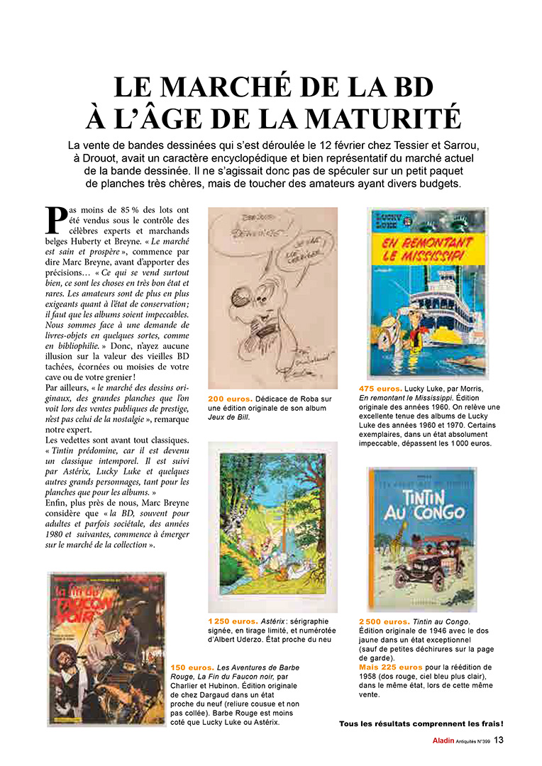magazine ALADIN 399 avril 2022 prix valeurs cotations BD enchères