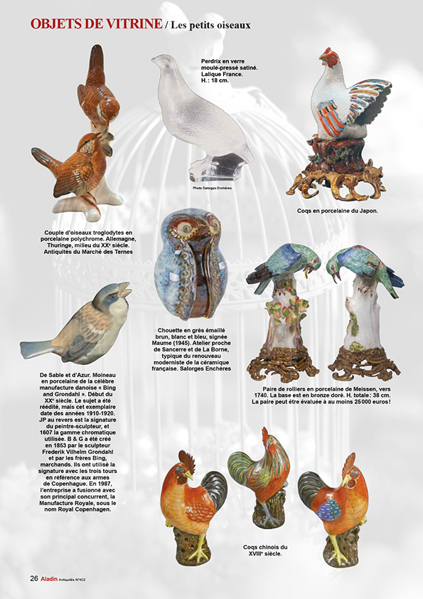 Extrait article magazine ALADIN Objets de vitrines Oiseaux 422