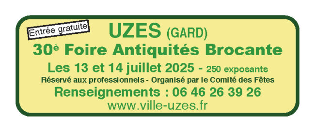 Foire antiquites brocante uzes 2025