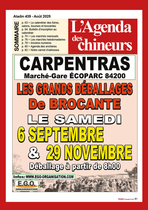 Agenda du chineur Aladin antiquités brocante