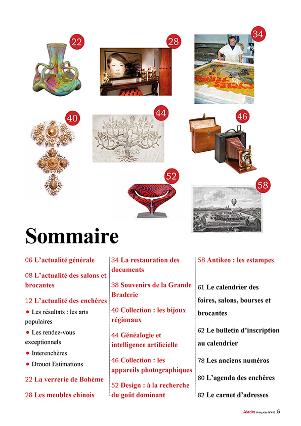 ALADIN Antiquités sommaire 453 octobre