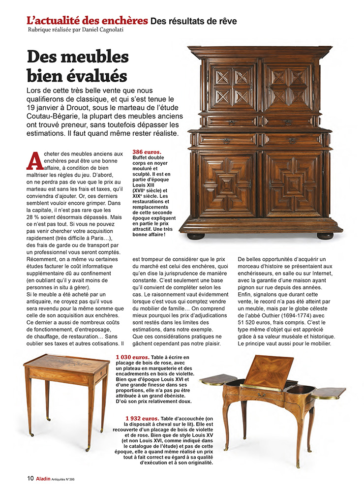 Aladin 386 enchères valeur cotes meuble