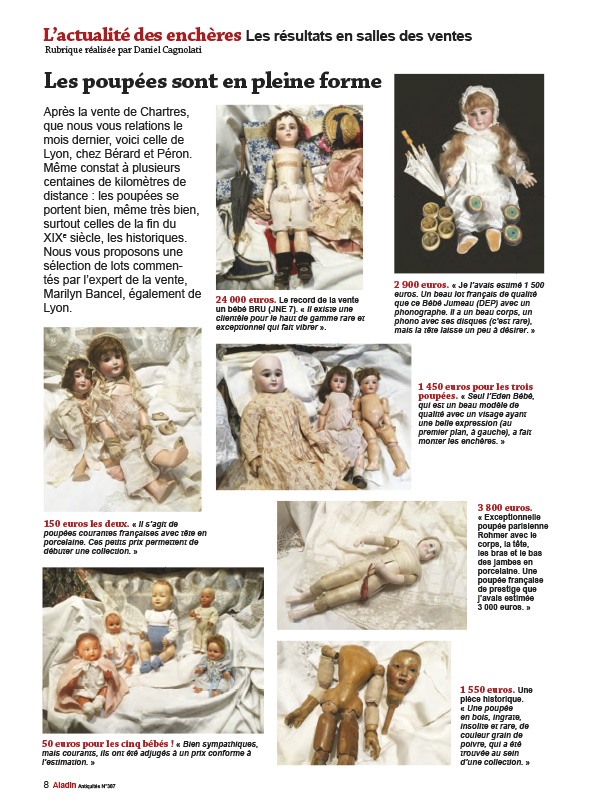 Aladin magazine 387 valeurs et cotations poupées collections enchères